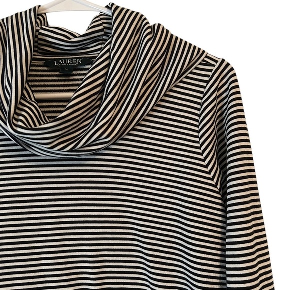 Lauren Ralph Lauren Women’s Black &‎ White Stripe Cowl Neck Long Sleeve Top Sz M - Picture 2 of 4